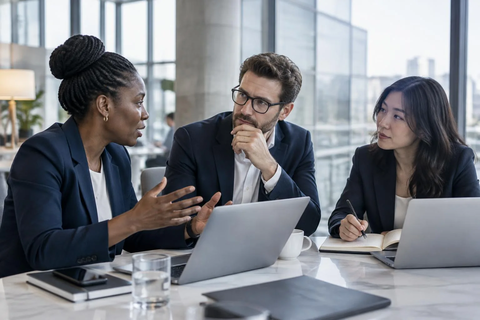Illustrative professionals collaborating on business operations